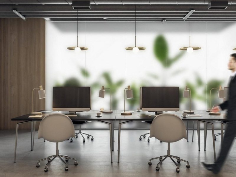 Modern Dubai office fitted with rented desks, chairs and lighting